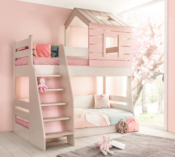 Etagenbett Hochbett HARRY mit Stauraum-Treppen hotsell Pink